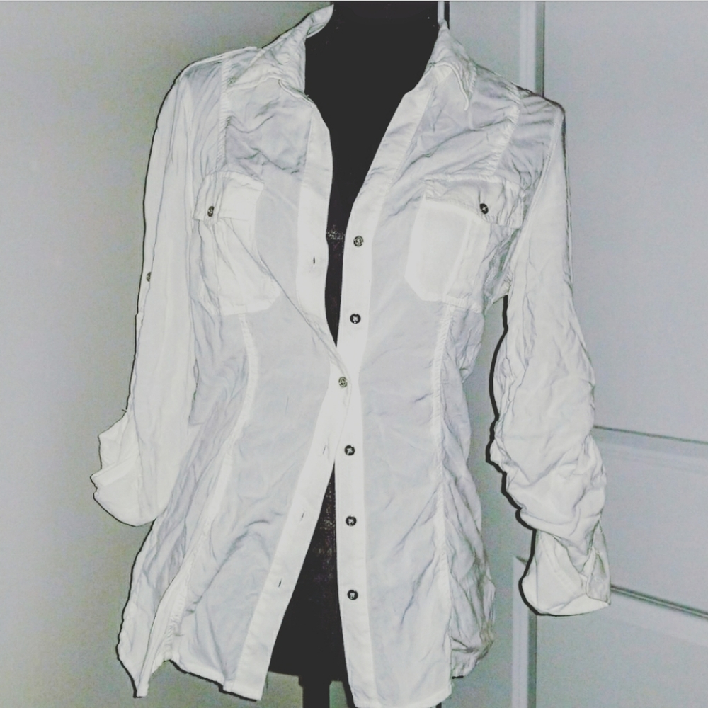 EXPRESS Soft Button Down Long Sleeve Shirt Blouse - Picture 6 of 8